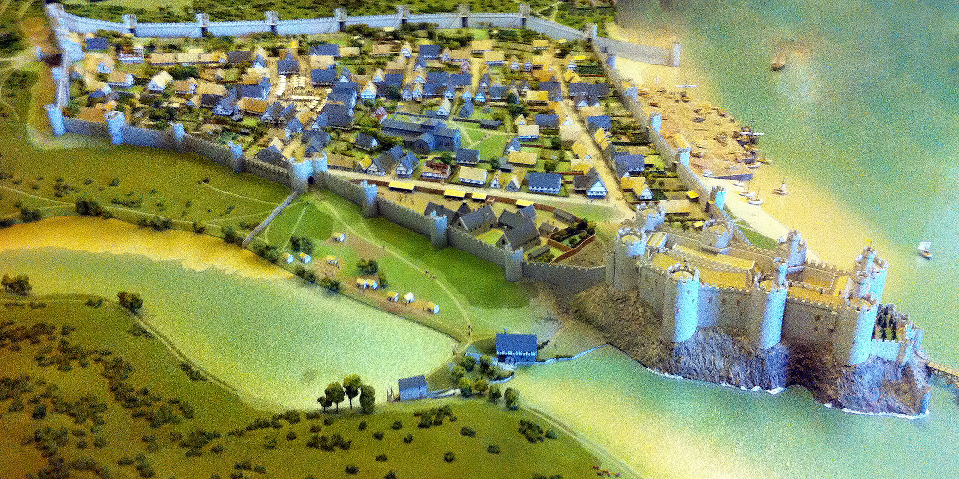Conwy Kalesi erken 1300ler temsili çizim